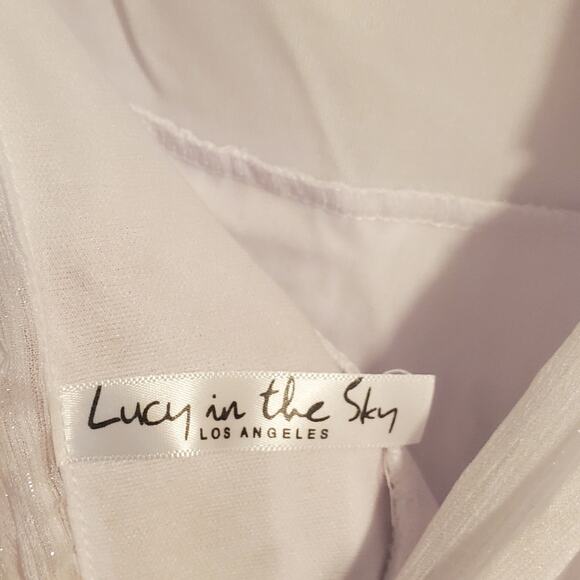 Lucy in the Sky Beautiful Sparkling White Mini Dress Open back with tie bow Sz S - Picture 6 of 7